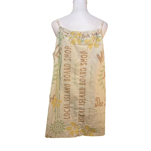 BDG Eva Tie-Front Ruched Strap Trapeze Mini Dress Size Large Hawaiian Print - Picture 6 of 8